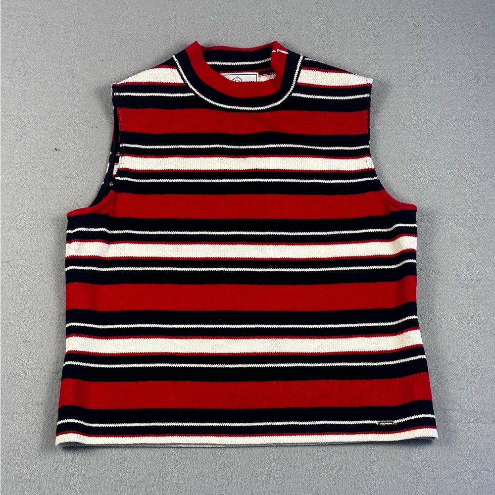 St. John Red, White, and Black Striped Sleeveless Top